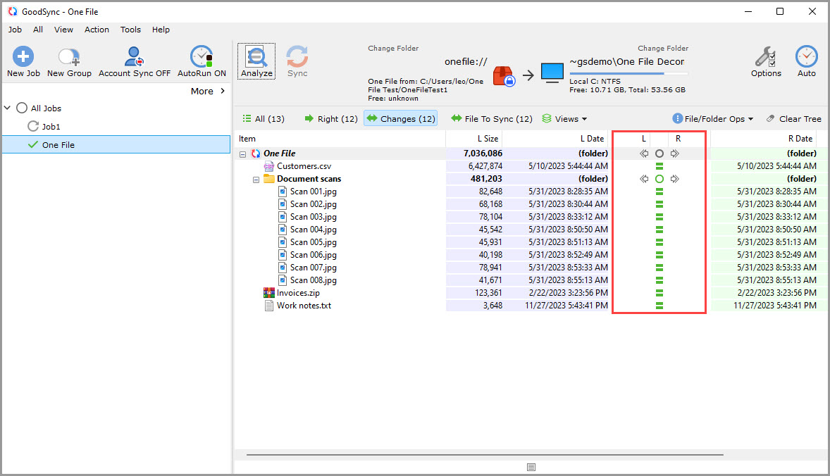 Screenshot showing that the One File has been decrypted and decompressed upon the sync