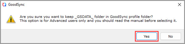 Screenshot showing the confirmation dialog for moving the '_gsdata_' folder to the GoodSync Profile folder