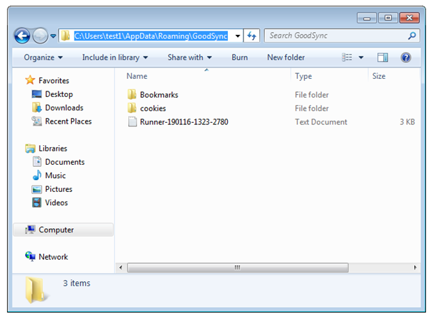 Screenshot displaying how to locate the GoodSync Control Center Runner execution logs