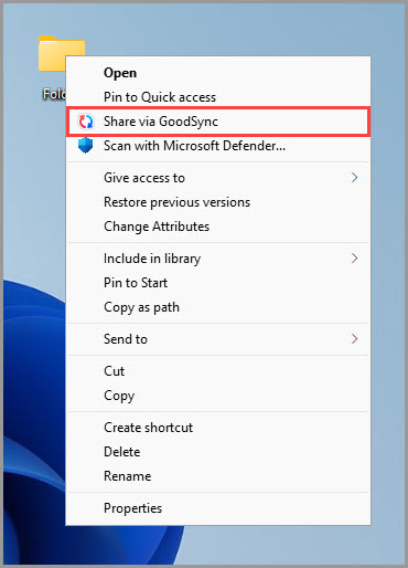 Demonstrating how to share folders using GoodSync from the context menu in Windows Explorer