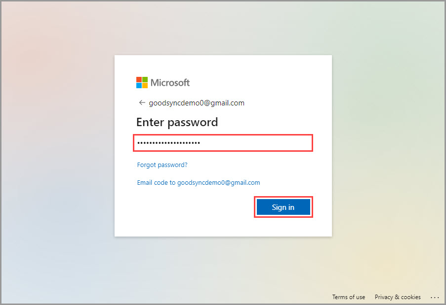 Screenshot displaying how to enter a Microsoft Account password on the Microsoft Live authentication page