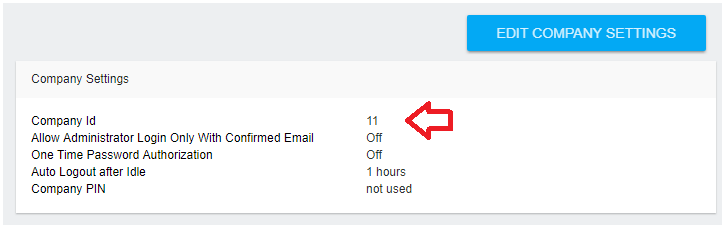 Screenshot demonstrating how to find the Company ID in the Settings section of the GoodSync Control Center