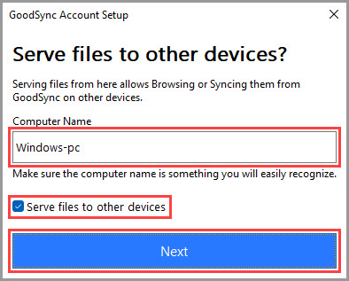 Showing how to configure your computer name and enable serving files to other devices