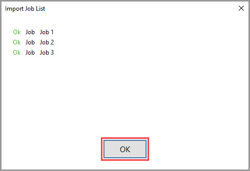 Screenshot showing a confirmation window indicating that the jobs have been successfully imported into GoodSync