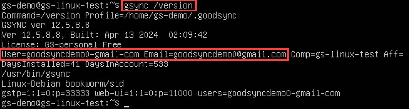 Screenshot displaying how to verify that a Linux device is enrolled in the GoodSync Account