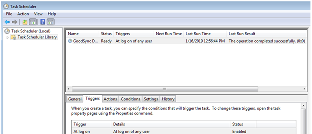 Screenshot showing how to confirm that the GoodSync Runner deployment scheduled task has been completed