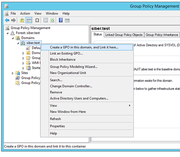 Screenshot demonstrating the process of creating a new Group Policy Object (GPO) for deploying GoodSync Control Center Runner