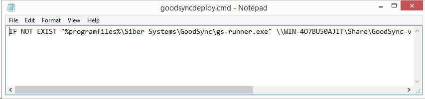 Screenshot showing an example of GoodSync Control Center Runner deployment script
