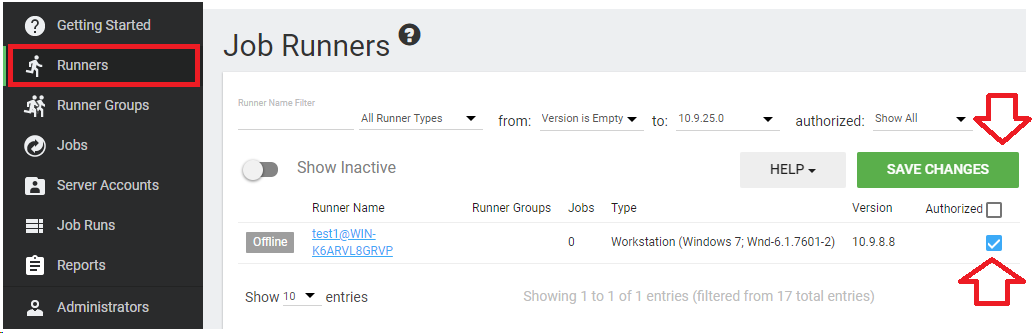 Screenshot of the GoodSync Control Center demonstrating the process of authorizing the deployed Job Runner