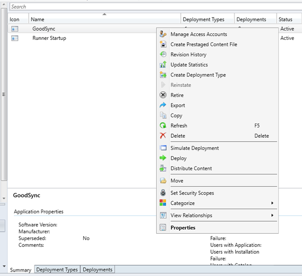 Screenshot illustrating the process of deploying the GoodSync Control Center Runner application