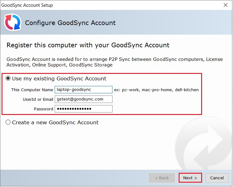 goodsync connect account recovery