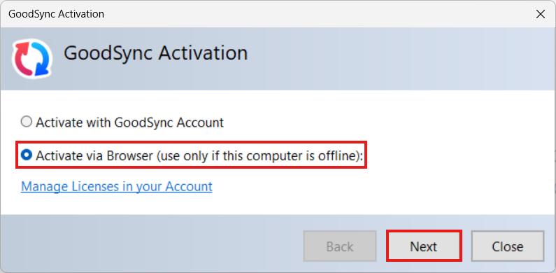 GoodSync online/offline activation for Windows computers (Enterprise ...