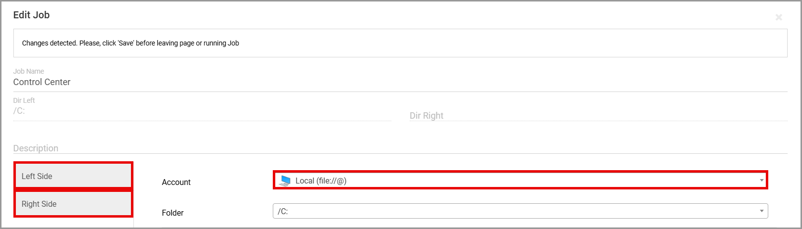 GoodSync Account selection menu