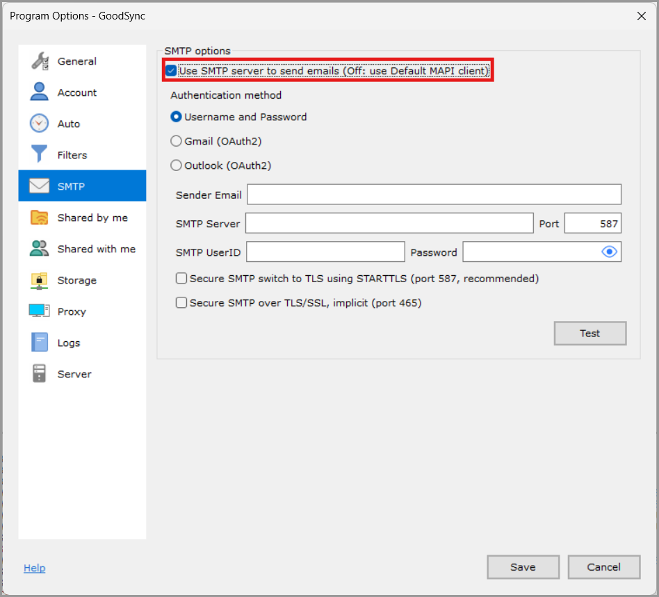 Use SMTP server to send emails setting