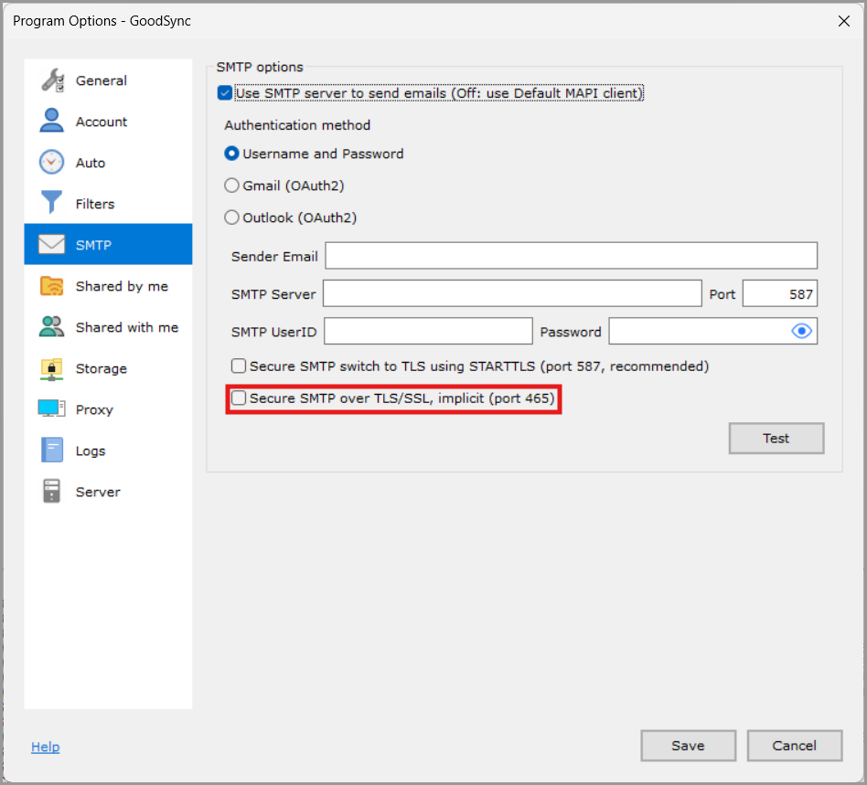 Secure SMTP always over TLS or SSL setting