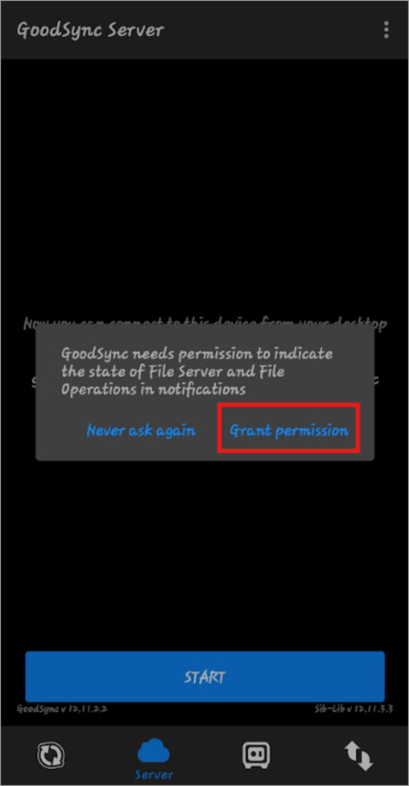 GoodSync prompt requesting permission to create and access the State File
