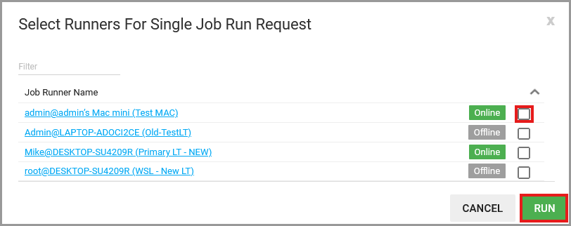 Select Runners for a manual job run