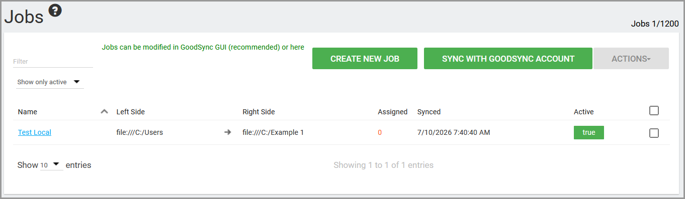Select a job in GoodSync Control Center