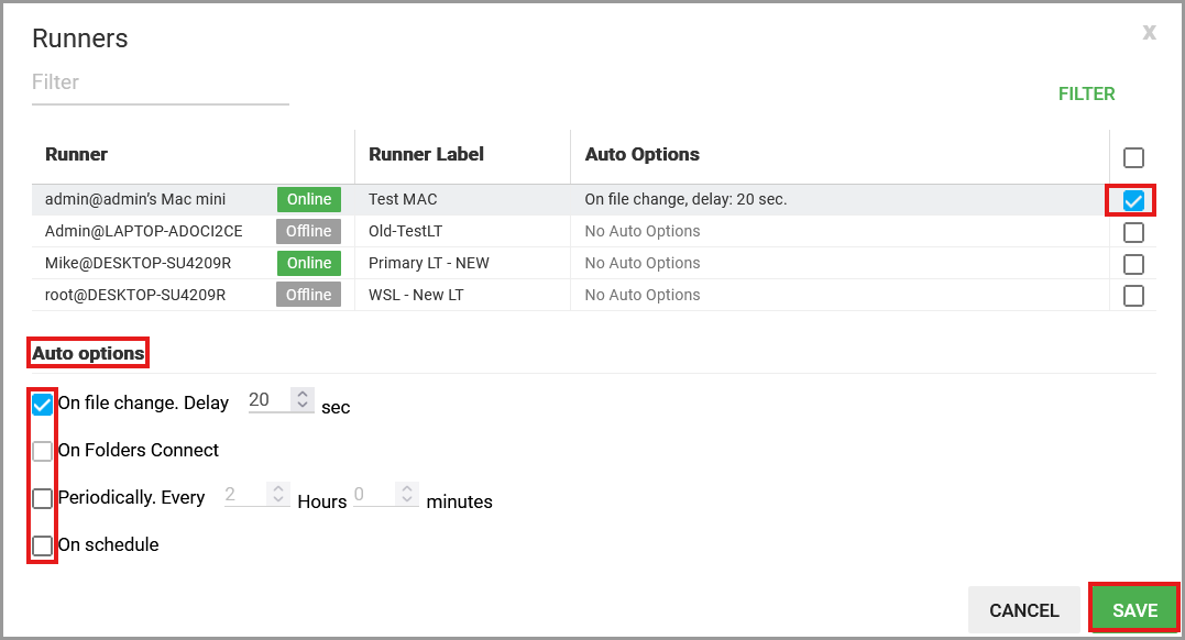 Configure Auto Options for assigned Runners