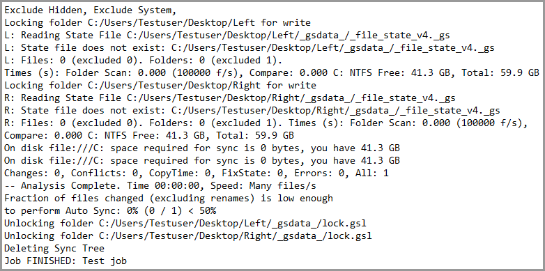 Detailed GoodSync job run log