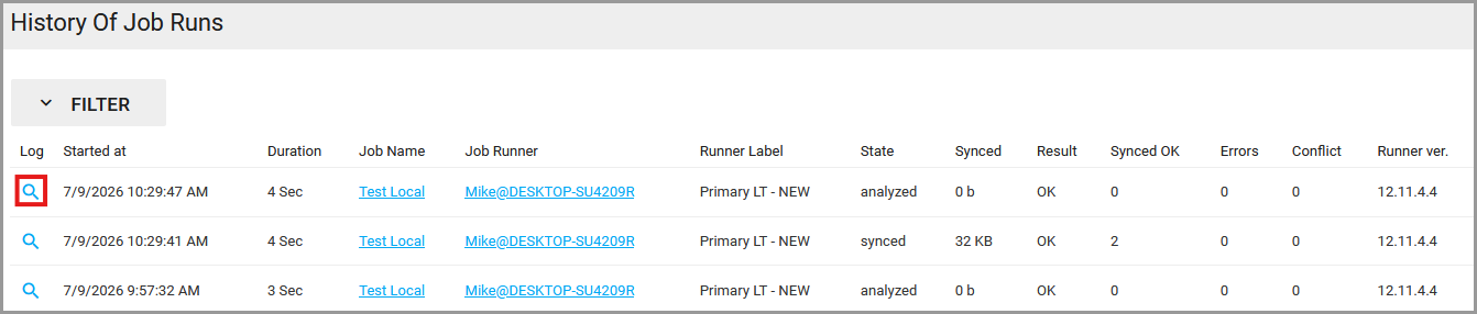Open the detailed job run log