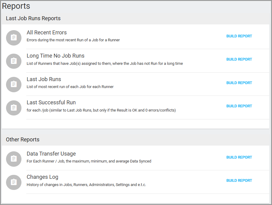 GoodSync Control Center Reports page