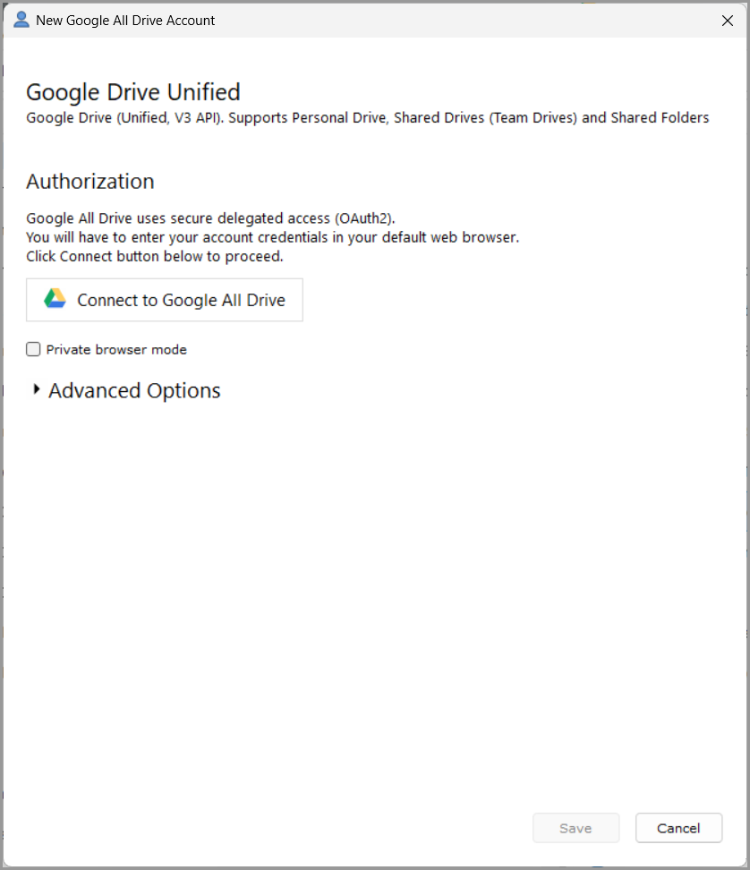 Connecting GoodSync to a Google Drive account