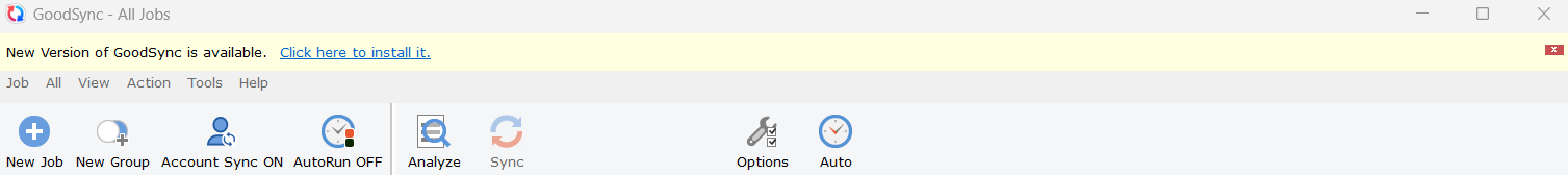GoodSync notification banner showing that a new version is available