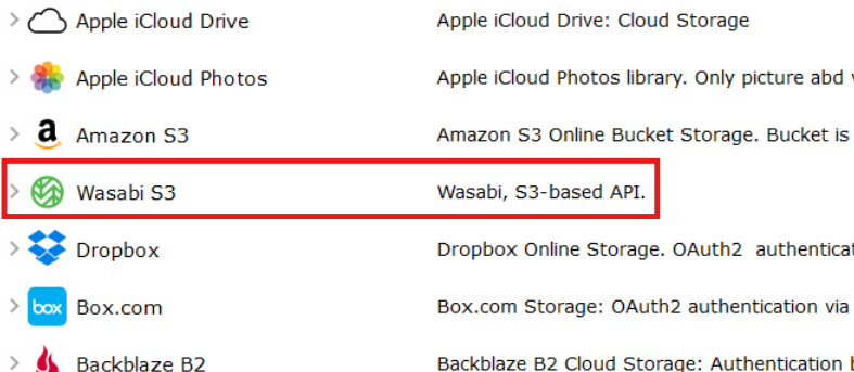 Wasabi S3 service in GoodSync